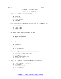 Prince Edward Island Multiple Choice Worksheet