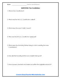 Constitution Question Worksheet