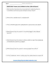 Judicial Branch Question Worksheet