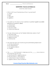 Checks and Balances Multiple Choice Worksheet