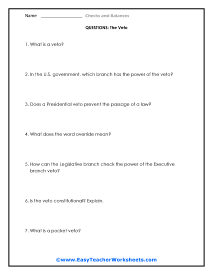 Veto Question Worksheet