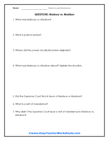 Marbury vs. Madison Question Worksheet