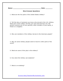 Military Short Answer Worksheet