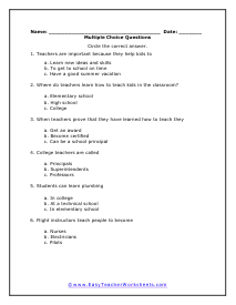Teachers Multiple Choice Worksheet