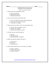 Mail Carriers Multiple Choice Worksheet