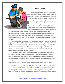 Police Officers Reading Worksheet