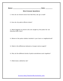 Police Officers Short Answer Worksheet