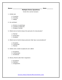 Artists Multiple Choice Worksheet