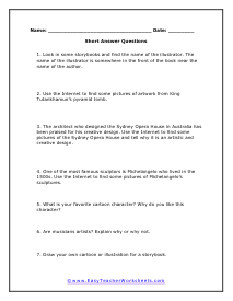 Artists Short Answer Worksheet