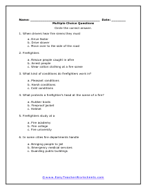 Firefighters Multiple Choice Worksheet