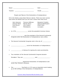 The Declaration of Independence Worksheets