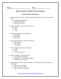 Queen Isabella Multiple Choice Worksheet