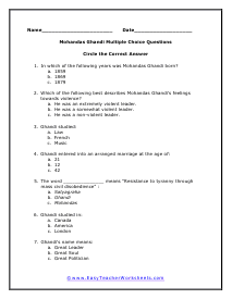 Ghandi Multiple Choice Worksheet