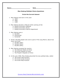 Mao Zedong Multiple Choice Worksheet