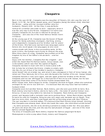 Cleopatra Reading Worksheet