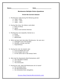 Montezuma Multiple Choice Worksheet