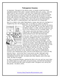 Tokugawa Ieyasu Reading Worksheet