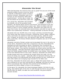 Alexander the Great Reading Worksheet