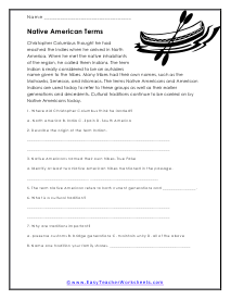 Native Americans Worksheets
