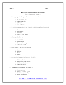 Maryland Multiple Choice Worksheet