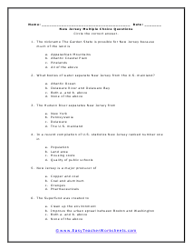 New Jersey Multiple Choice Worksheet