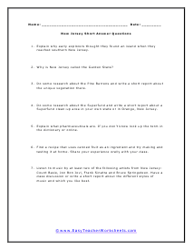 New Jersey Short Answer Worksheet