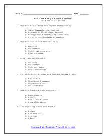 New York Multiple Choice Worksheet