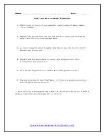 New York Short Answer Worksheet