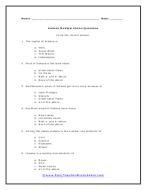 Indiana Multiple Choice Worksheet