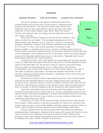 Arizona Reading Worksheet