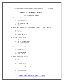 Colorado Multiple Choice Worksheet