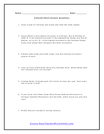 Colorado Short Answer Worksheet