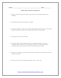 Idaho Short Answer Worksheet