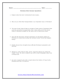 Montana Short Answer Worksheet