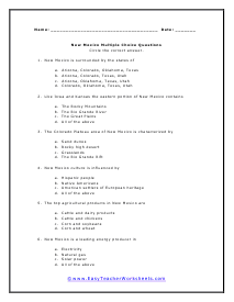 New Mexico Multiple Choice Worksheet