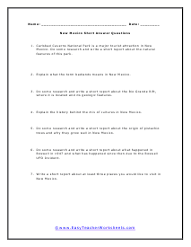 New Mexico Multiple Choice Worksheet