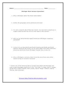 Michigan Short Answer Worksheet