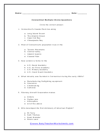 Connecticut Multiple Choice Worksheet