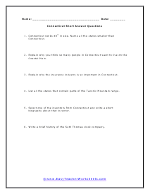 Connecticut Short Answer Worksheet