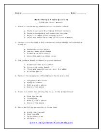 Maine Multiple Choice Worksheet