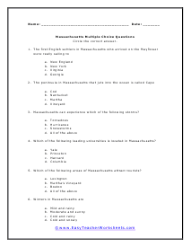 Massachusetts Multiple Choice Worksheet