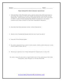 New Hampshire Short Answer Worksheet