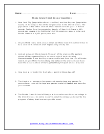 Rhode Island Short Answer Worksheet