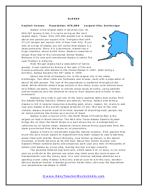 Alaska Reading Worksheet