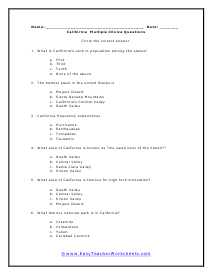 California Multiple Choice Worksheet