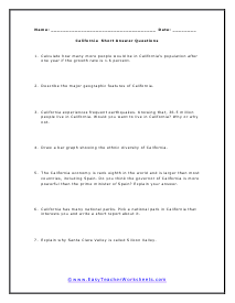 California Short Answer Worksheet