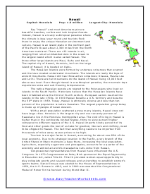 Hawaii Reading Worksheet