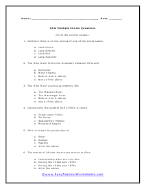 Ohio Multiple Choice Worksheet