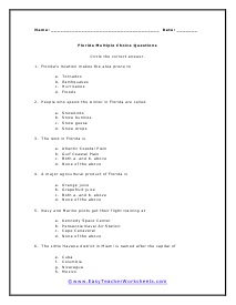 Florida Multiple Choice Worksheet