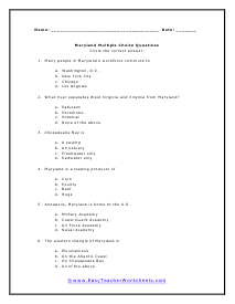 Maryland Multiple Choice Worksheet